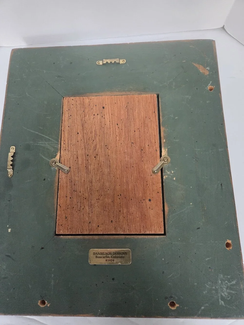 Handcrafted Vintage Green Picture Frame with Rustic Metal Arrowhead Accents USA